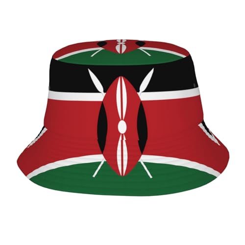 Flag of Kenya Adult Unisex Sunshade Bucket hat, Non-Shrinking, Lightweight, Breathable, Foldable, Easy to Store Black