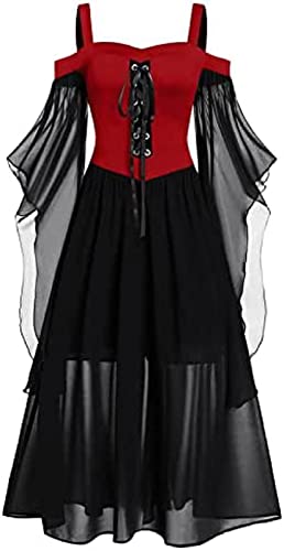 Yeehliny Damen Mittelalterkleid Rot, Schwarz XXL Renaissance Maxi Off-the-Shoulder Prinzesskleid mit Schmetterlingärmeln und Corset-Back für...