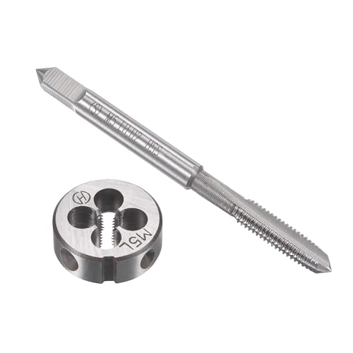 TOP-VIGOR M5 x 0.8mm Metric Left Hand Tap and Die Set, Machine Thread Screw Tap with Round Threading Die