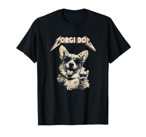 Mens Womens Funny Retro Vintage Heavy Metal Corgi Dog Lover T-Shirt