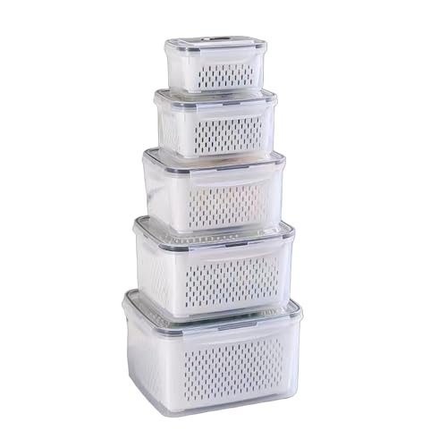 GAOFESA Caja de almacenamiento para frigorífico con coladores, organizadores apilables, contenedor de conservación de alimentos para nevera, herramientas de cocina