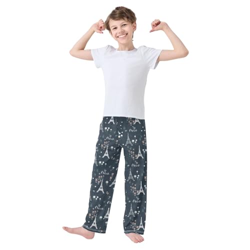 ZZKKO Eiffel Tower Hearts Flowers Boys Pants for Kids Jogger Pants with Pockets S-XL2