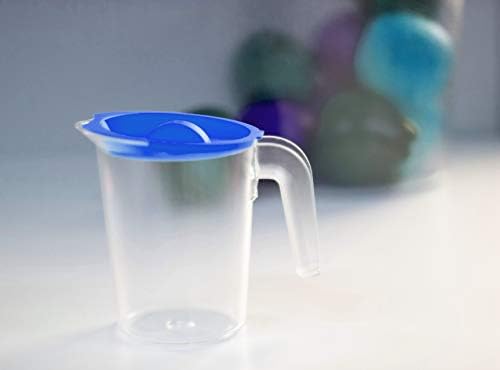 Roltex Small 500ml Plastic Frosted Clear Jug and Blue Lid Reusable Virtually Unbreakable