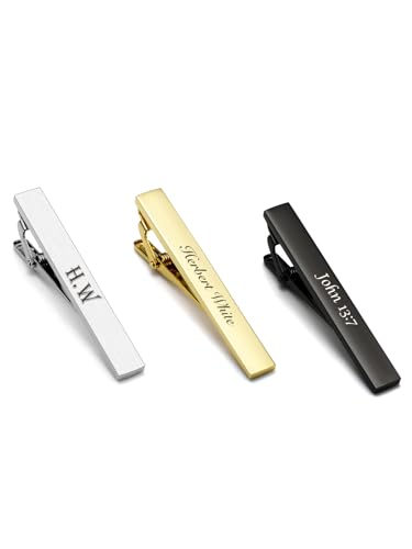 PiercingJ 3pcs Set Stainless Steel Exquisite GQ Classic Tie Bar Clip, Silver Tone, 2.3Inches