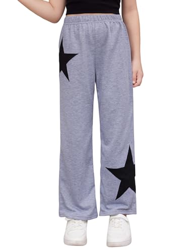 SOLY HUX Girl's Graphic Sweatpants Star Print Cute Sweat Pants Elastic High Waisted Wide Leg Long Pants