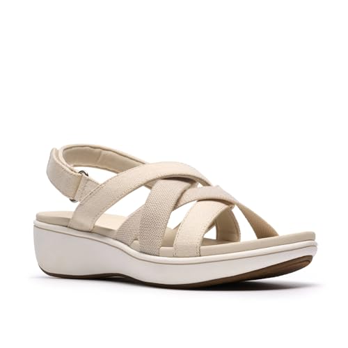 Clarks Clarks Cloudsteppers Women's BreezeRae Ana Wedge Sandal, Cream Textile, 6 Medium US