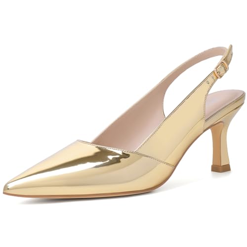 Image of Mostrin Kitten Heels for Women Slingback Pointed Closed Toe Heels Women's Pumps Shoes for Wedding, Party, Commuting