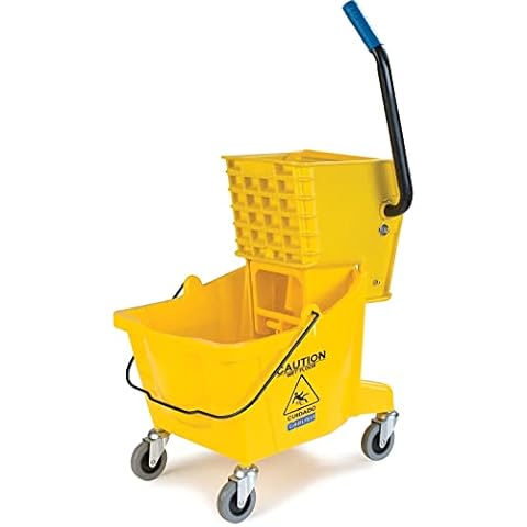 Carlisle FoodService Products Mop Bucket with Side-Press Wringer for Floor Cleaning, Restaurants, Offices, And Janitorial Use, Polyproylene, 26 Quarts, Yellow Cover