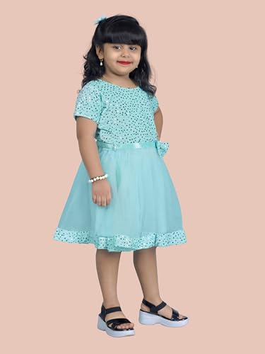 Image of Charming Girls' Kids Velvet & Net Frock with Knee-Length Short Sleeve A-line Round Neck Fit and Flare and Back Zipper Closure|Kids Dress for Baby Girls Birthday Outfit