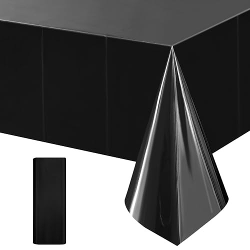 1 Pack Black Foil Tablecloth, 54 x 72 Inch Metallic Party Table Cover