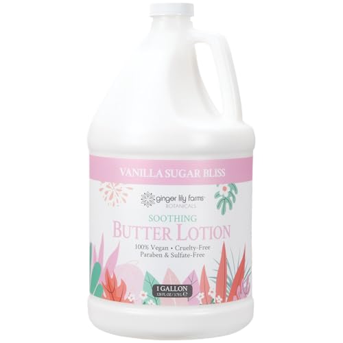 Ginger Lily Farms Botanicals Soothing Butter Lotion for Dry Skin 100% Vegan & Cruelty-Free Vanilla Sugar Bliss Scent 1 Gallon (128 fl oz) Refill