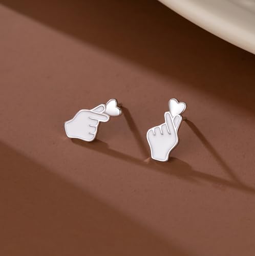 SLUYNZ Sterling Silver Love Heart Stud Earrings for Women Teens Finger Heart Earrings Studs for Valentine’s Day3