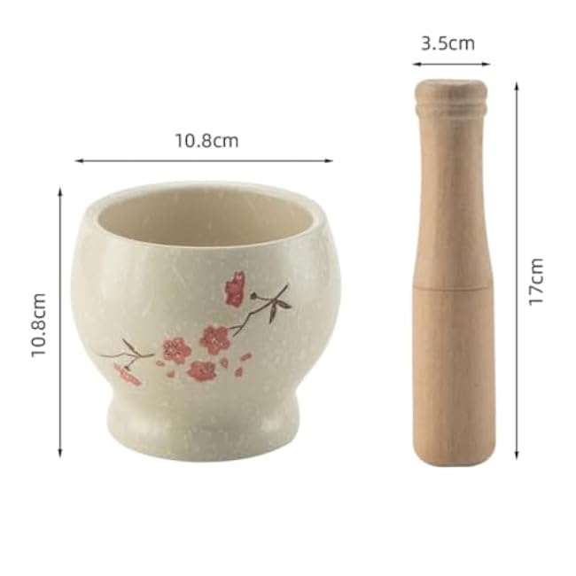 Mortar and Pestle Set Ceramic Garlic Pounder Kitchen Crusher Household Grinder Garlic Mortar Set Seasoning Spice Tools(Red)