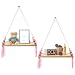 Schweberegal, Hängendes Wandregal aus Holz, Hängeregal für Puppe, Fotorahmen, Mini-Pflanze, Hängen im Schlaf/ Wohn/Arbeitszimmer, Lila Rosa, Größe: 38x14x1,3cm