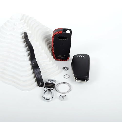 Image of Leather Car Key Cover Compatible for Audi A6 Q3 Q5 Q7 (Black)