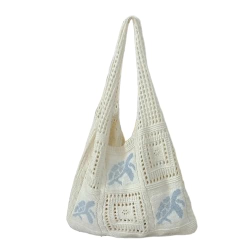 Beach Bags for Women, Woven Bags for Women, Travel Knitted Pack, Turtle Pattern, Seaside Hollow Woven Style, Beige