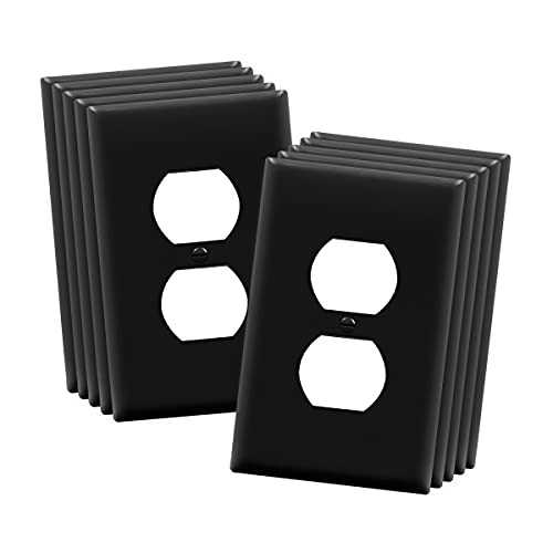 Image of ENERLITES Mid-Size Duplex Receptacle Wall Plate, Electrical Outlet Covers, Gloss Finish, Midway Size 1-Gang 4.88 inch x 3.11 inch, Polycarbonate Thermoplastic, UL Listed, 8821M-BK-10PCS, Black, 10 Pack