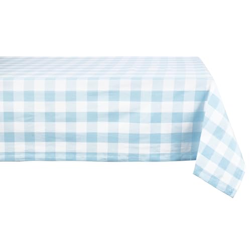 DII Buffalo Check Collection, Classic Farmhouse Tablecloth, 60 x 84, Light Blue & White