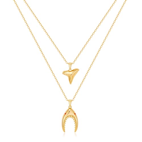 MURNA KARE Beach Gold Shark Tooth Crab Necklace for Women Ocean Shark Head Crab Pendant Necklaces Boho Summer Bohemian Ocean Beach Jewelry Gifts for Women