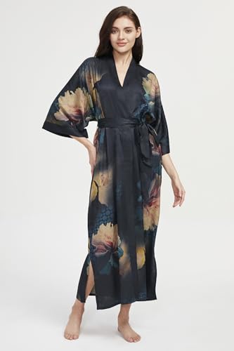 Image of PRODESIGN Kimono Robe for Women - Long Satin Sleepwear Silky Kimono Cover-Up Nightgown Japanese Bathrobe Loungewear Blouse