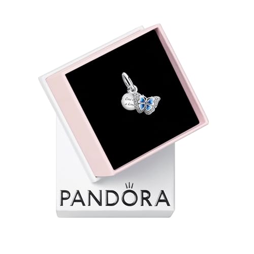 PANDORA Blue Butterfly & Quote Double Dangle Charm - Bracelet Charm for PANDORA Moments Bracelets - Stunning Women's Jewelry - Made with Sterling Silver, Cubic Zirconia & Enamel - With Gift Box
