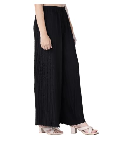 Image of Women Pleated Palazzo Pants | Elastic Waist Free Size Plazzo | Casual Summer Wide Leg Trousers | Pack of 3 Palazzo for Women