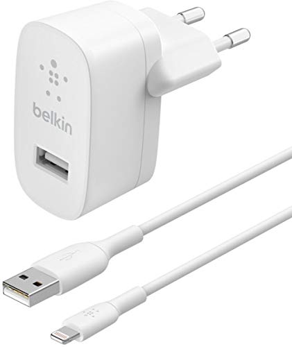 Belkin Boost Charge USB-A-Ladegerät (12 W) mit Lightning/USB-A-Kabel (USB-Ladegerät für Geräte wie iPhone, iPad, AirPods, Samsung Galaxy und Google Pixel) WCA002vf1MWH Weiß