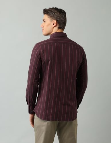 Image of Arrow Sport Men Slim fit Cotton Striped Long Sleeves Spread Collar Shirt