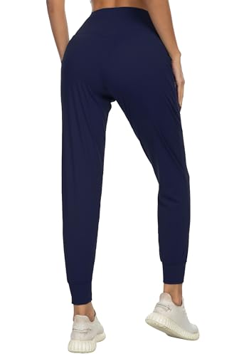 Image of Kcutteyg Women's Joggers with Pockets, High Waisted Jogging Pants for Women Workout Yoga Tapered Soft Pants (Navy Blue, Small)