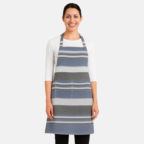 Image of Unisex Cooking Aprons | Waterproof Apron | Striped Design with 2 Front Pockets & Adjustable Neck Strap | Durable, Oil & Stain Resistant | Chef Apron for Cooking