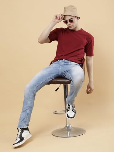 Image of POCKMAN Oversized Fit Mens Round Neck Cotton Blend Half Sleeve Plain T-Shirts.