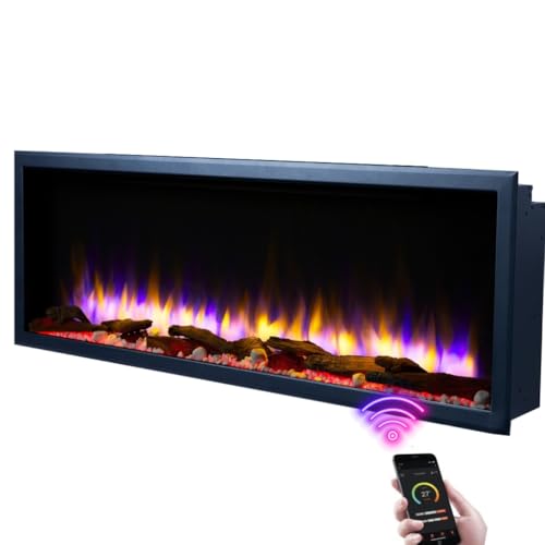 Endeavour Fires New Hawnby 48 Inset Electric Fire with Wi-Fi & Remote Control, Slim Frame, 1kW/2kW Heat, Custom Flame Colours, Crystal & Log Bed, Alexa Compatible, Wall-Mounted Design