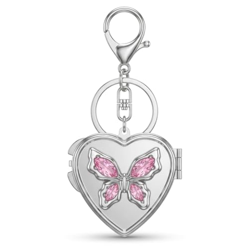 Porte-Clés Miroir de Maquillage, Porte-Clef Miroir Pliant pour Femmes | Cadeaux de Porte-Clé Mignons avec des Papillons Roses et des Décorations en Cristal pour Amis Famille Filles Étudiants