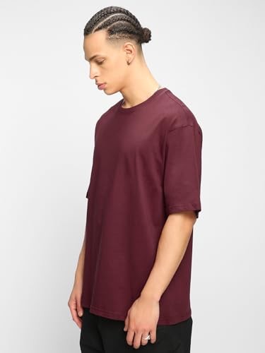 Image of Bewakoof Men's Solid Oversized Fit Half Sleeve Round Neck Cotton T-Shirt