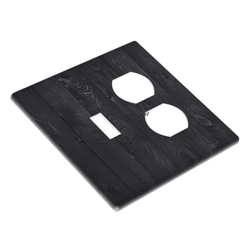 Decorative Outlet Covers Vintage Black Wood Plank Wooden Board 2 Gang Outlet Cover Wall Plate Single Toggle Duplex Light Switch Cover Plate Switch Plate Covers for Home Decor