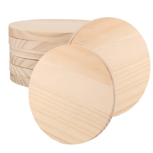 LOLYSIC 8 Stücke 15CM Runde Holzscheiben,Unvollendet Poliert Kiefernholz,Dicke 1.2CM Runde Holzscheiben Malerei Färbung Holzbrett Materialien,DIY Materialien