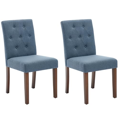 Image of Aptliton Dining Chairs Set of 2,High Back Upholstered Chairs with Soft Padded Seats and Wooden Legs,Comfortable Fabric Dining Room for Kitchen,Living Room & Café,Blue