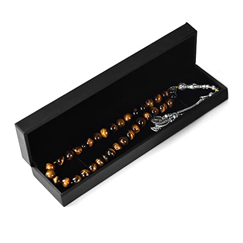 Tasbih Prayer Beads Tiger Eye Stone (33 Beads - 10 mm) - Muslim Rosary - Masbaha Finger Counter - Zikr Dhikr Subha - Chapelet - Tasbeeh - Islamic Misbaha - Handmade Sibha - Ramadan Gift