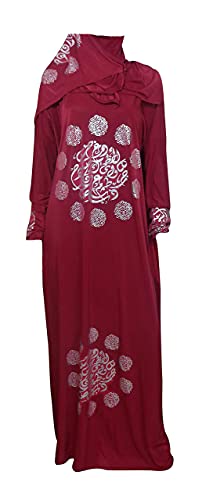 Muslim Islamic Galabeya Isdal Kaftan Gilbab Prayers Izdal Abaya Hijab Dress Eid (Dark Red)