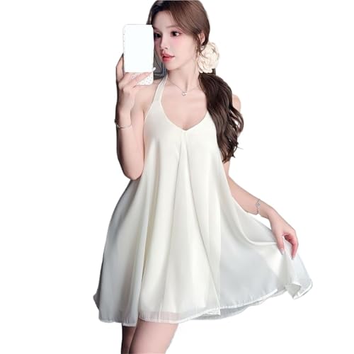 TXLEAPEY Conjunto de lencería Femenina de 2 Piezas, camisón Estilo Princesa sin Espalda, Pijama Holgado de rayón, Ropa for el hogar(White Nightgown)