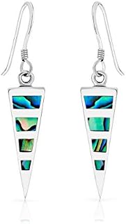 DTPsilver® SMALL 925 Sterling Silver Drop Dangle Earrings - Abalone Paua Shell Long Triangle - Size: 7 x 37 mm