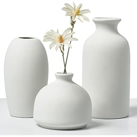 Modern White Ceramic Vase Set of 3, Small Flower Vases for Home Decor, Living Room Centerpieces and Events, Table, Bookshelf, Mantel and Entryway Decor Cover