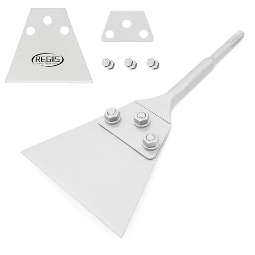 Regiis Tech SDS Plus Floor Scraper 5 in. x 10 in. Wide Tile Flooring Adhesives Remover, Thinset Removal Tool Chisel Bit with Spare Blades for Rotary Hammer Drill Triangle