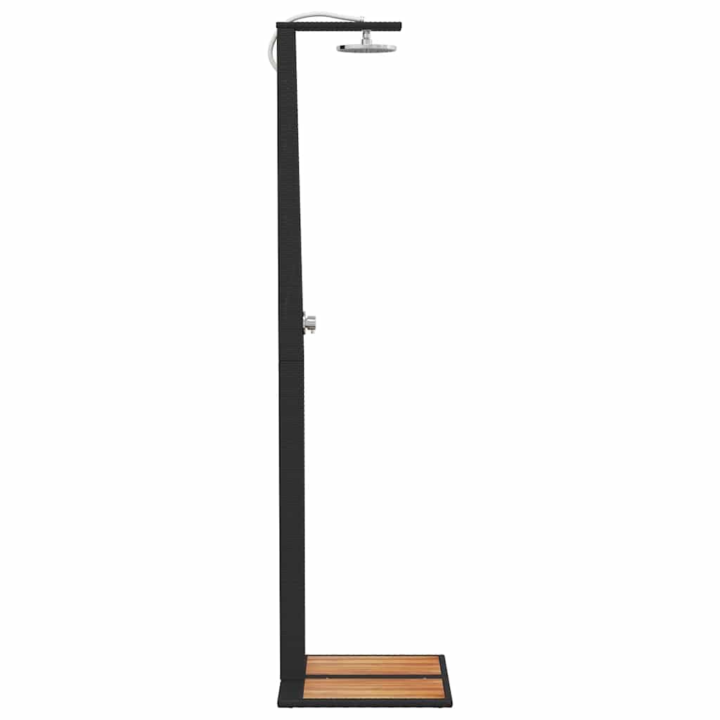 Mangloder Doccia da Giardino Nero in Poly Rattan e Legno di Acacia 50x55x224cm Autoportante con Getto Girevole Doccia Superiore per Giardino, Piscina, Vasca idromassaggio ed Estate