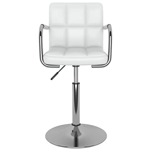 Teenpull Chaise de Salle à Manger en Similicuir Blanc avec Cadre Acier chromé, Hauteur réglable, pivotante 360 degrés, Confortable pour Cuisine et Coin...