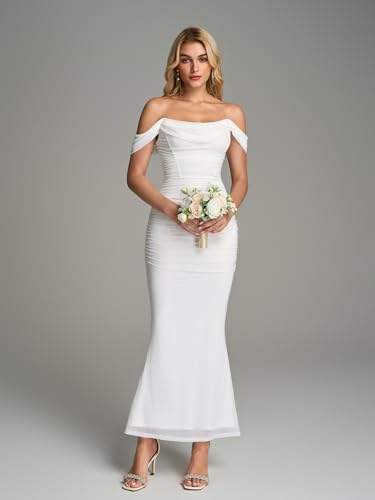 KUTUMAI Schulterfreies Maxikleid mit Rüschen, figurbetont, formell, für Hochzeitsgäste – Bild 3