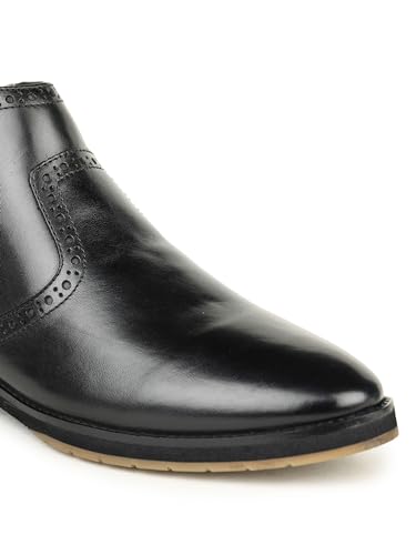 Image of B-5815 Genuine Leather High Ankle Boots For Men In Brogue Style With Zipper, Pointed Toe, Flat Heel & EVA+Unit Sole