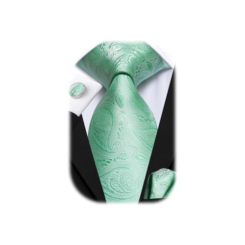 Image of Hi-Tie Men 63inches Tie Set Extra Long Necktie Paisley Tie Pocket Suqare Cufflinks Big and Tall Men Tie