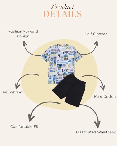 Image of Pure Cotton Half Sleeves Printed T-Shirt & Shorts Set Set | Shorts Set for Kids | Clothing Set for Kids | Summer Set for Kids | Kids Nightwear Multicolor and Sizes