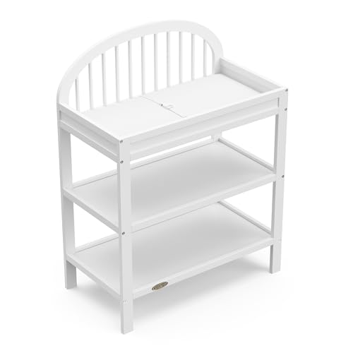 Graco Olivia Changing Table with Water-Resistant Changing Pad (Driftwood) - GREENGUARD Gold Certified, Includes Bonus Water-Resistant Changing Pad with Safety Strap, 2 Open Shelves, Stylish Design by Graco - Image 8